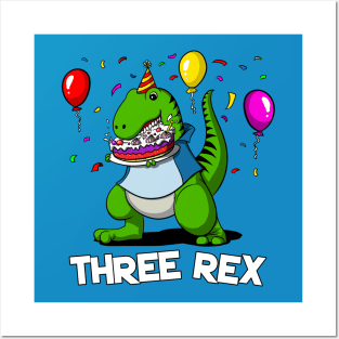 Dinosaur Three Rex 3rd Birthday Party Posters and Art